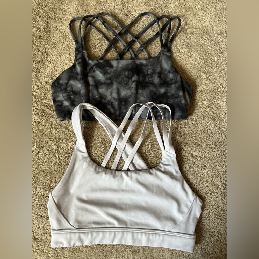 Athleta Strappy Scoop Sports Bras - TWO - White & Black Tie-Dye